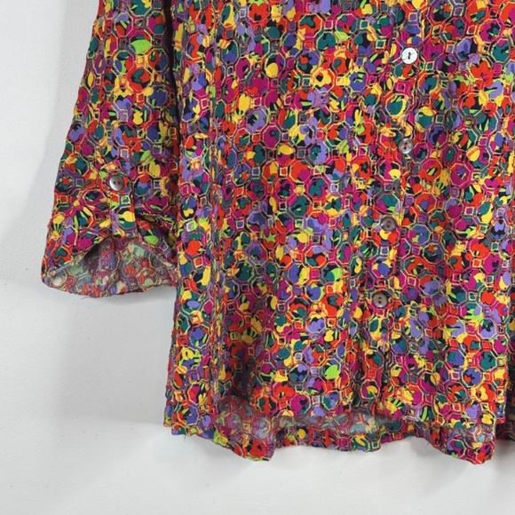 John Mark Top 1X Multicolor Embroidered Button Up Tunic Blouse Artsy Art To Wear - Picture 3 of 11